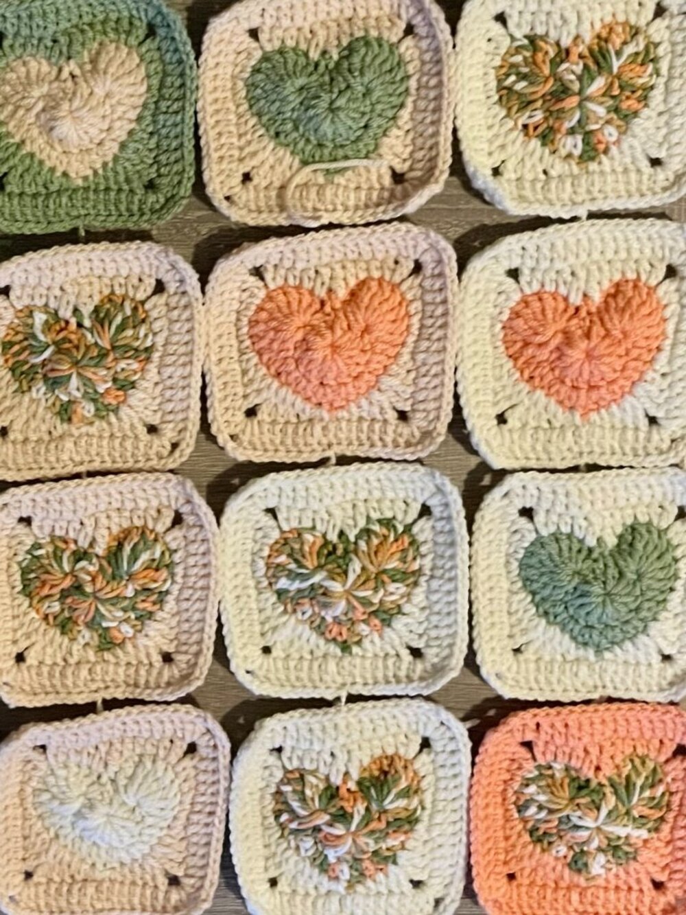 Lot of 20 5” Orange Blossom Heart Crochet HEART GRANNY SQUARES Afghan DIY Throw